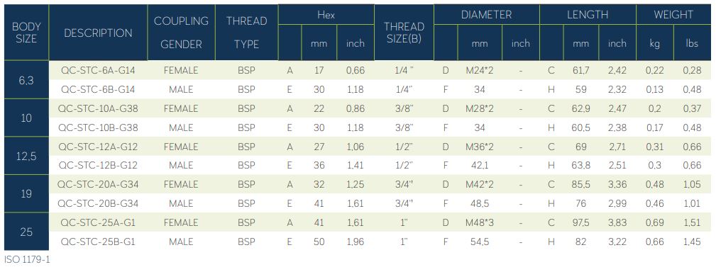 QCSTC 14541 SCREW TYPE ISO 1179-1 BSPP THREAD