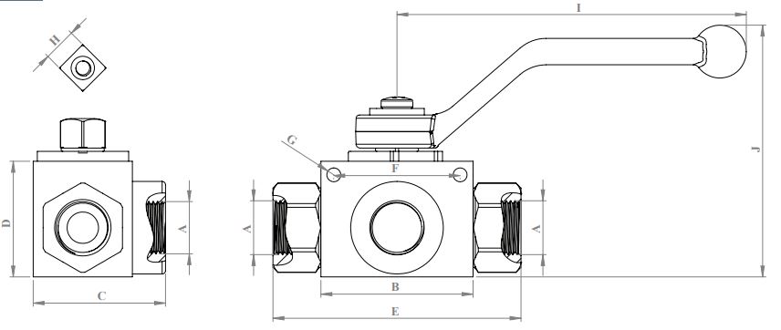 3 WAY BALL VALVE ISO 1179-1 BSPP THREAD "L"